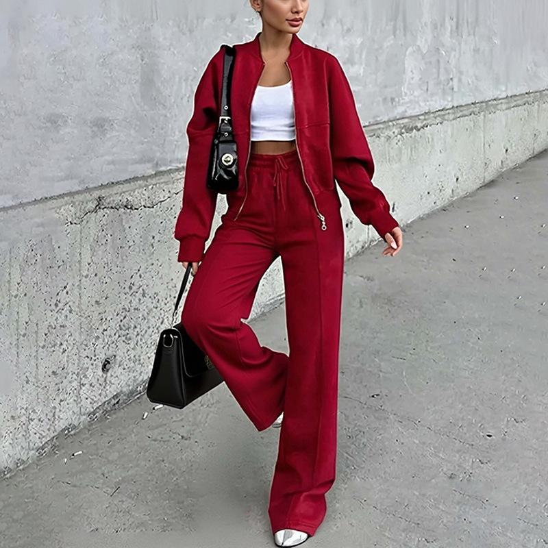 Women's Spring Suit Temperament Casual Solid Color Loose Lace Up Sweatshirt Sports Suit