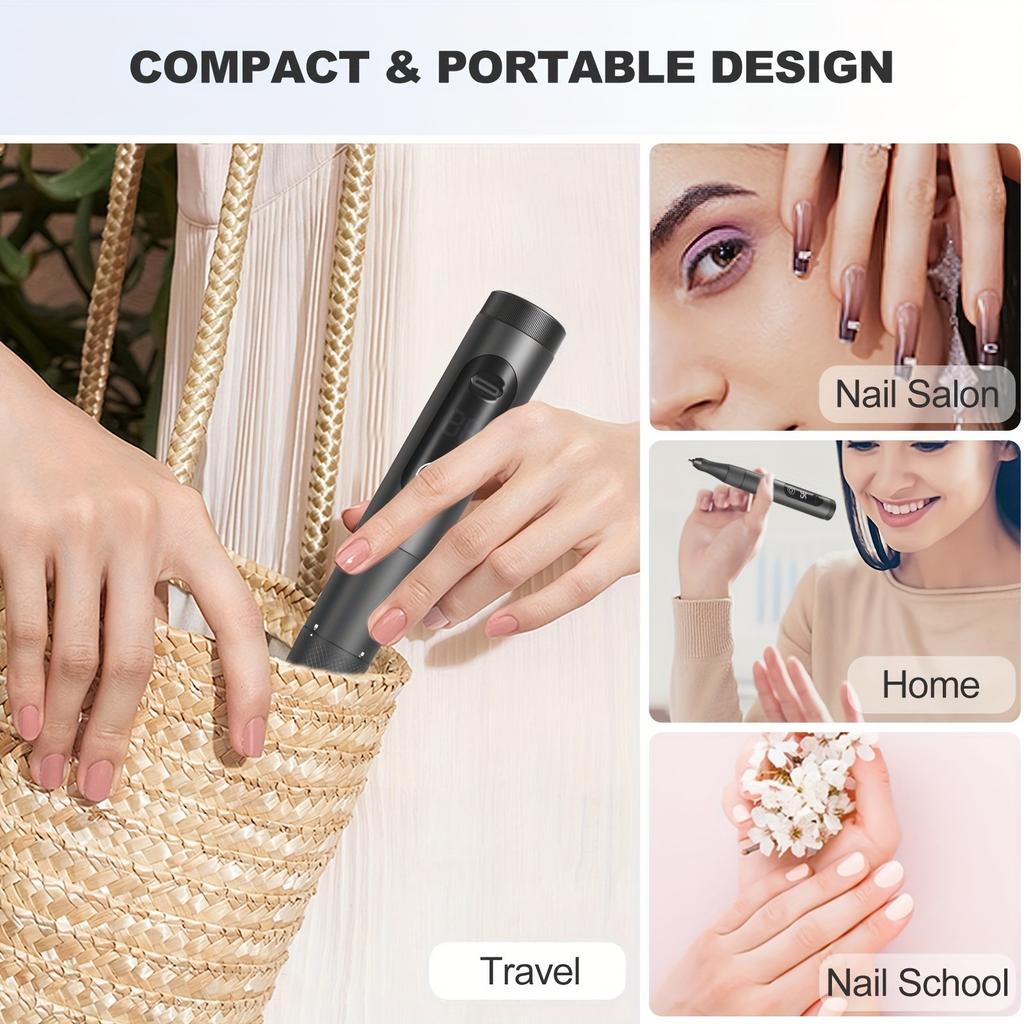 35000RPM Electric Nail Drill Machine Cordless Nail Sander for Nail Polish Rechargeable Portable Nail File for Acrylic Gel