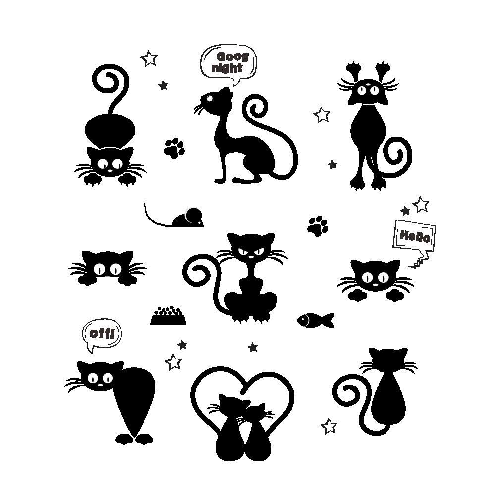 Black Cat Cartoon Wall Sticker for Light Switch - ZY-288, Perfect for Living Room & Bedroom Décor