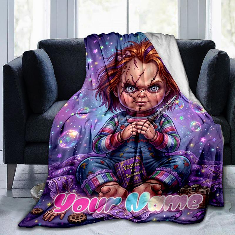 1PC Custom Name "Chucky's Bubble Adventure" flannel blanket versatile,all-season throw suitable for the living room,bedroom,camping,travel,and gift