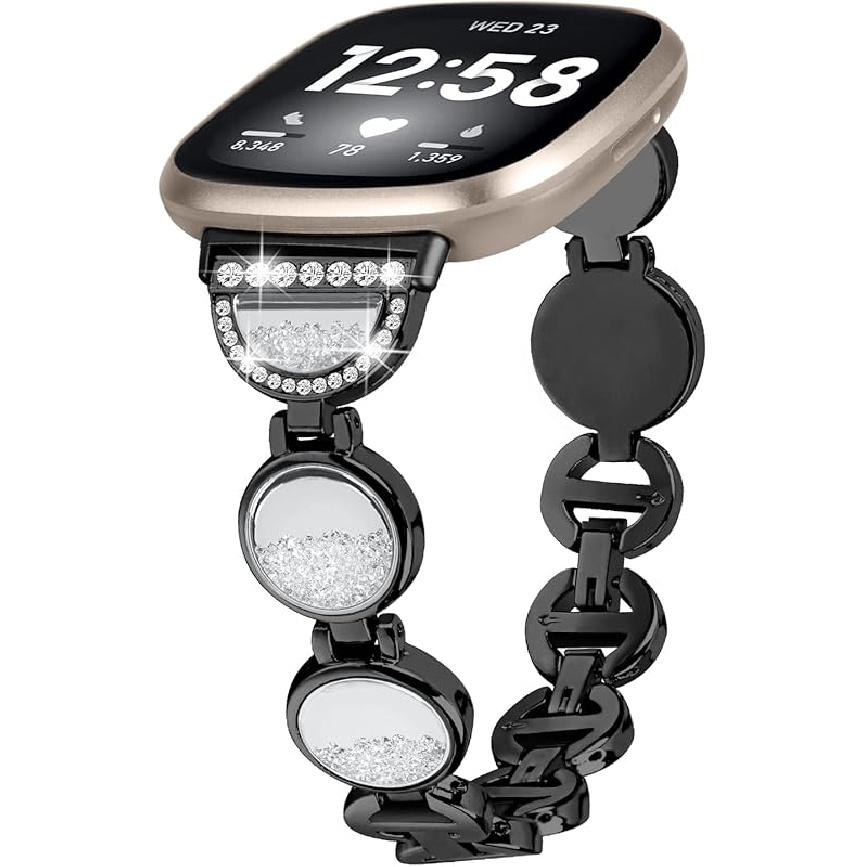 

FitTurn Jewelry Bling Bands Compatible with Fitbit Versa 4/Sense 2/Versa 3/Sense Band for Women Men, Replacement Diamond Jewelry Metal Wristband чорний