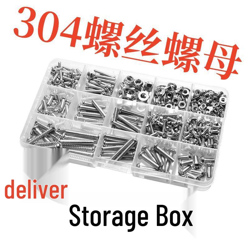 304 Stainless Steel Fastener Set: Nuts, Washers, Machine & Self-Tapping Screws, Bolts, Nails, Round Head M3/M4.
