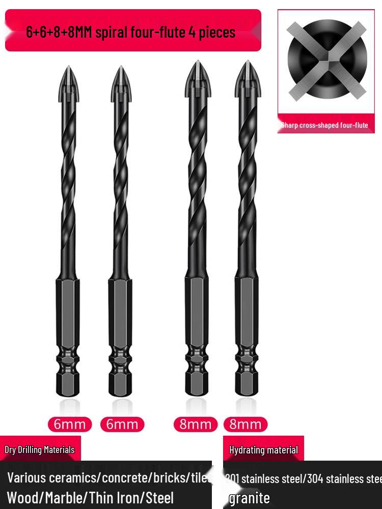 6mm All-In-One Tile and Concrete Drill Bit - Four-Flute Alloy Triangle for Glass and Cement