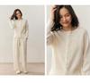 Women's Autumn Cashmere Round Neck Lace Knit Cardigan Sweater - Korean Style, Solid Color, Outerwear Option