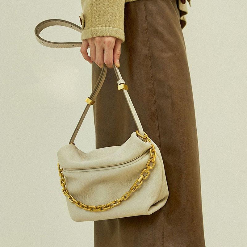 Bag Woman Genuine Leather Pleated Cloud Bag Fashion Chain Dumpling Bag Shoulder Crossbody Bag