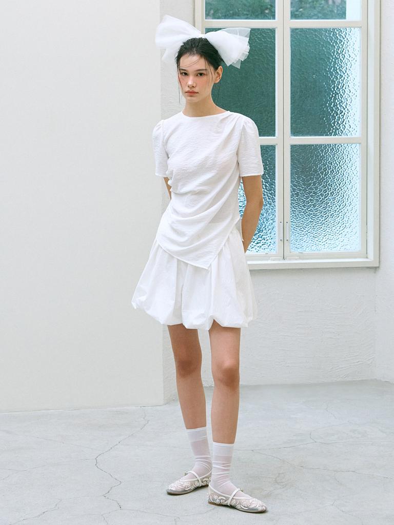 EJNOLEE White Balloon Mini Skirt