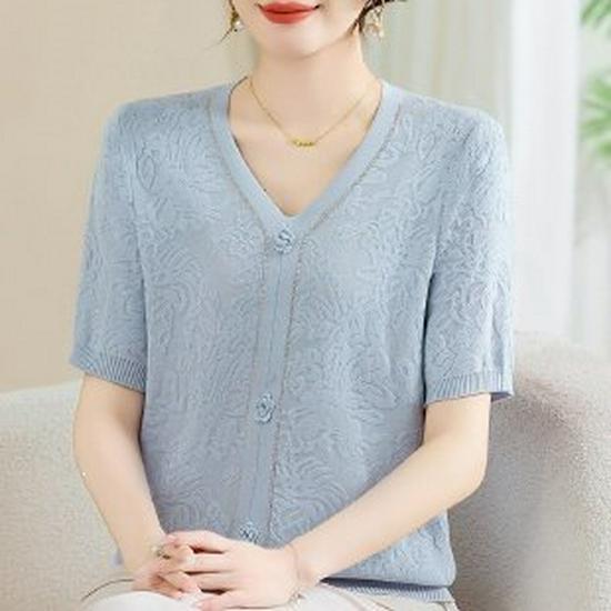Summer 2026 Stylish Knit T-Shirt for Middle-aged and Elderly Women