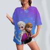 2025 Cartoon Printed Women's T-shirt Disney Princess Printed Summer Short sleeved T-shirt Harajuku Casual Round Neck Top