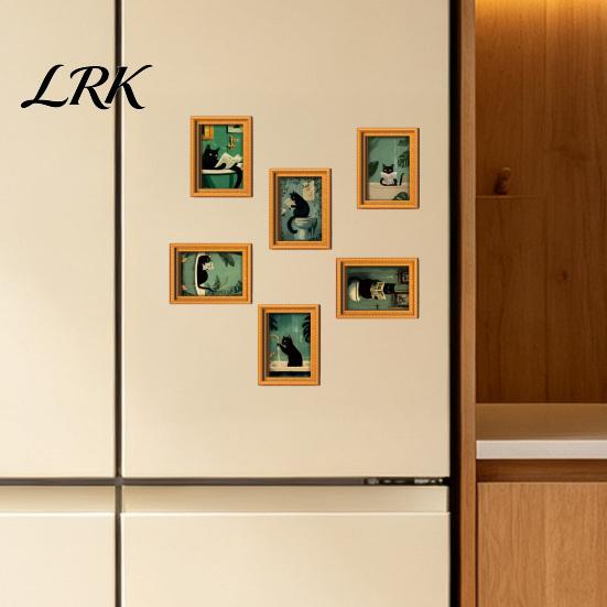 DIY Photo Holders for Lockers Funny Wooden Fridge Magnets Frame, Retro Cute Cat In Bathroom Magnetic Easy Swap Frames Pictures Refrigerator