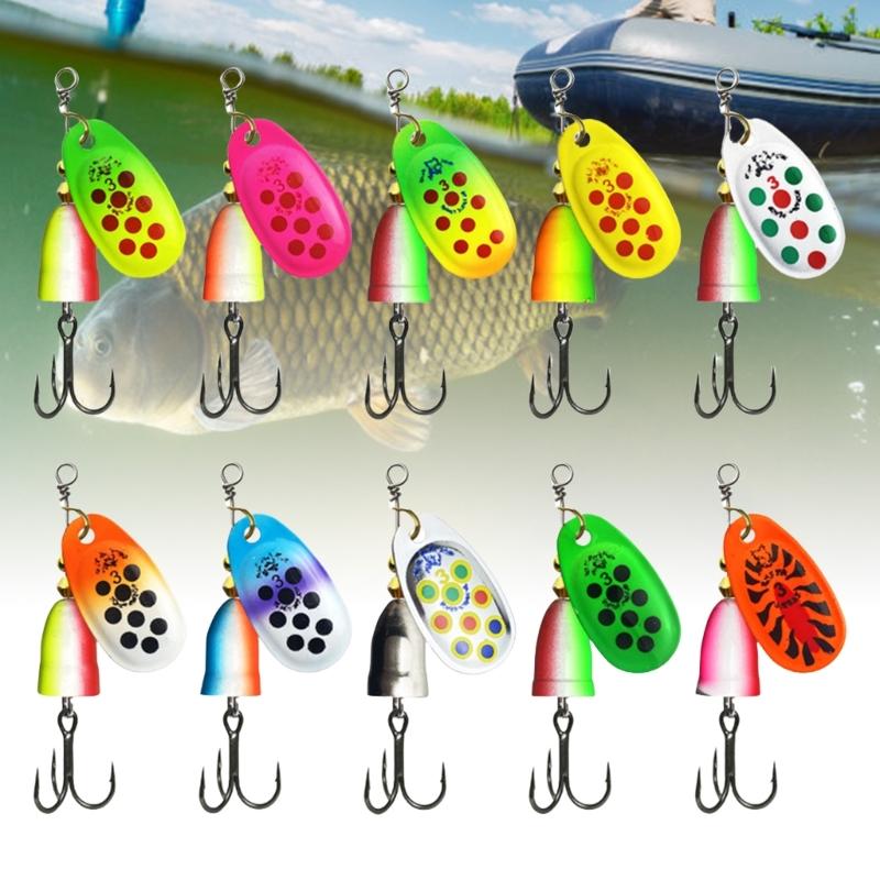 10 Piezas Señuelos Metálicos Duros Set de Cucharillas Spinner para Trucha con Anzuelo Triple 5/6/8/9/11g Señuelo de Pesca Spinnerbait Equipo de Pesca