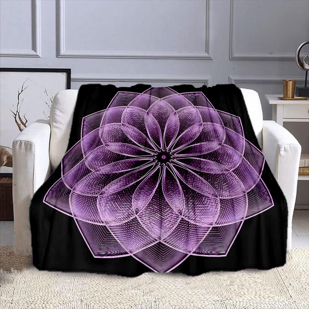 Purple Geometric Flower Pattern Patterned Flannel Blanket Perfect for the Bedroom Living Room, Sofa, or a Little Nap
