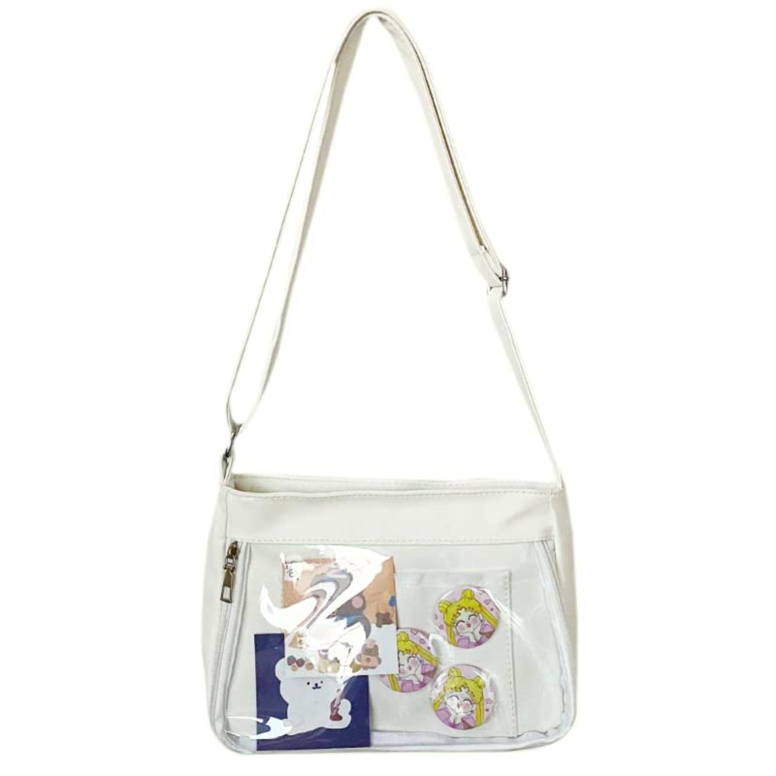 

Harujio Ita Small Mini Shoulder Cute Transparent Otaku Purple Bag, Bag, Vinyl, Style, Black, White, (White) білий