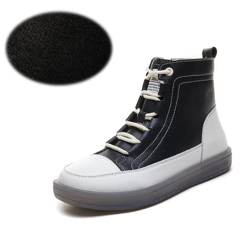 Leather short boots women's 2025 casual versatile flat bottom side zipper high top white shoes women's Internet celebrity popular boots velvet