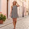 Vestido Mini Rayas Vintage sin Mangas Cuello Redondo para Mujer Algodón Lino Casual Holgado con Bolsillos para Uso Diario