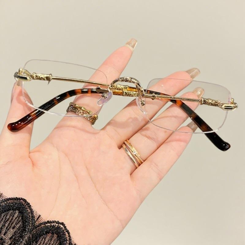 Metal Frameless Photochromic Myopia Glasses Unisex Square Frames Blue Light Protection Minus Diopter Eyeglasses 0 To -4.0