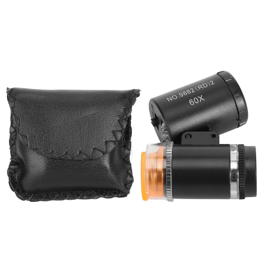 Mini 60X LED Microscope with UV Currency Detector Adjustable Light Angle Pocket Microscope Magnifier for Jewelry