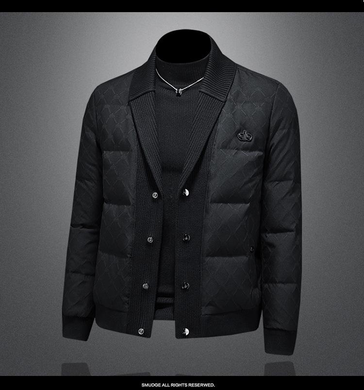 Men s Slim Knit Lapel Casual Down Jacket - Winter European Style Coat XL чёрный