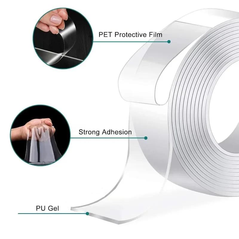 10/1m Nano Double Sided Tape Self Adhesive Transparent Waterproof Stickers Traceless Glue Water Seal Strips Strong Sticky Tapes