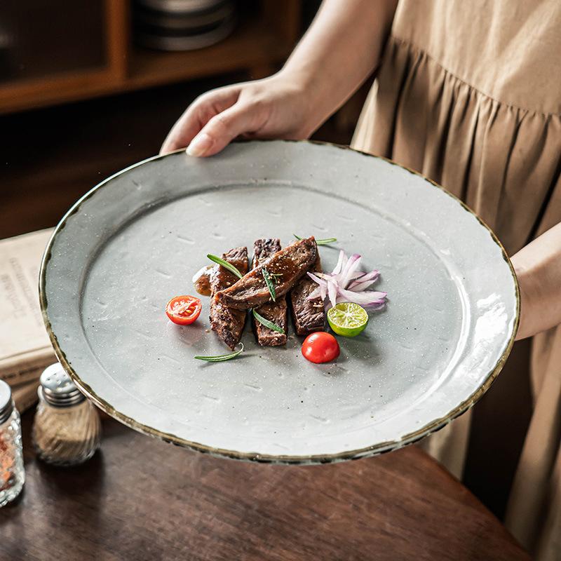 Niche Special-Shaped Plate Retro Steak Plate Pasta Plate Characteristic Ceramic Plate Household Vegetable Plate Large Plate Dinner Plate