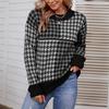 Ladies Fashion Casual Loose Knit Contrast Houndstooth Pullover Sweater