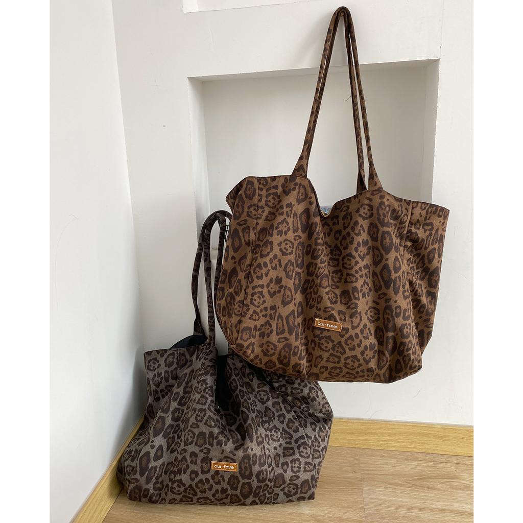 Leopard Print Suede Double-sided Shoulder Bags for Women Versatile Large Capacity Ladeis Tote Autumn Vintage Female Handbags