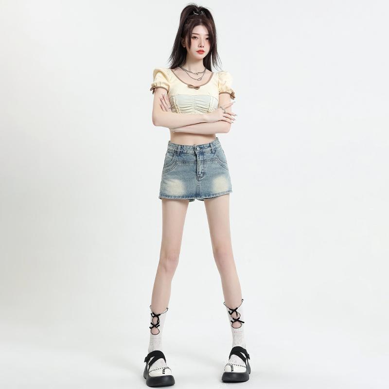 Denim Mini Skirt Women Summer High Waisted Slim A-line Skirt Shorts Female Streetwear Vintage Y2K Casual Simple Blue