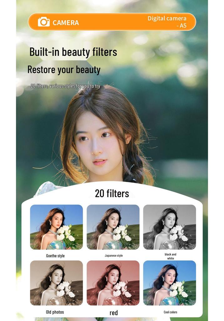 CCD Digital Camera with Flip Screen and HD Selfie Mode - Cute, Portable, Entry-Level for Students and Travel