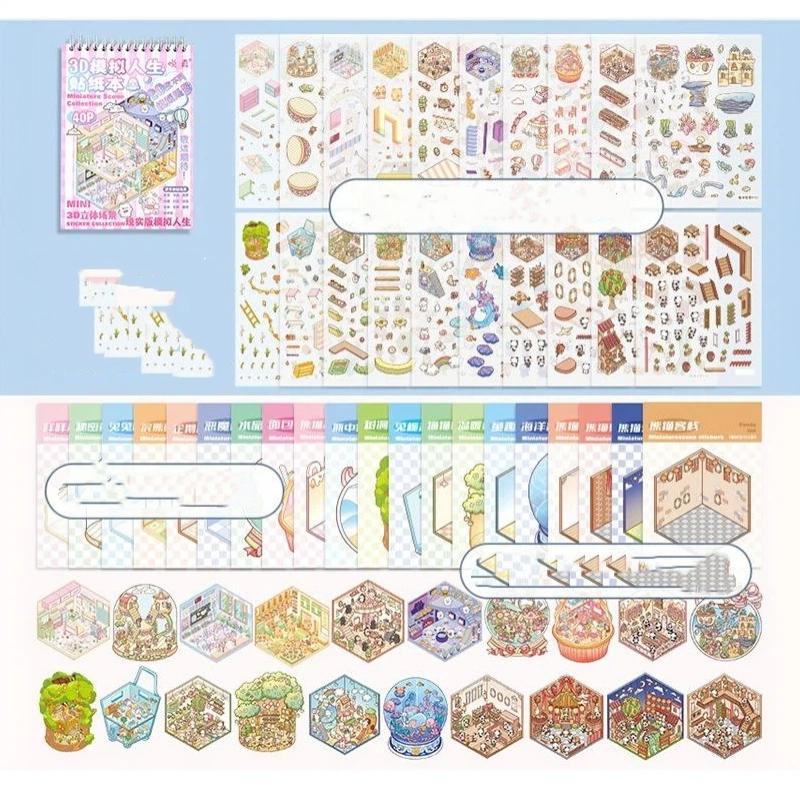 3D Miniature Scene Sticker Book Waterproof Vinyl Cute Decals for DIY Scrapbook Journal Skateboard Helmet Decor Teen Stationery Gift