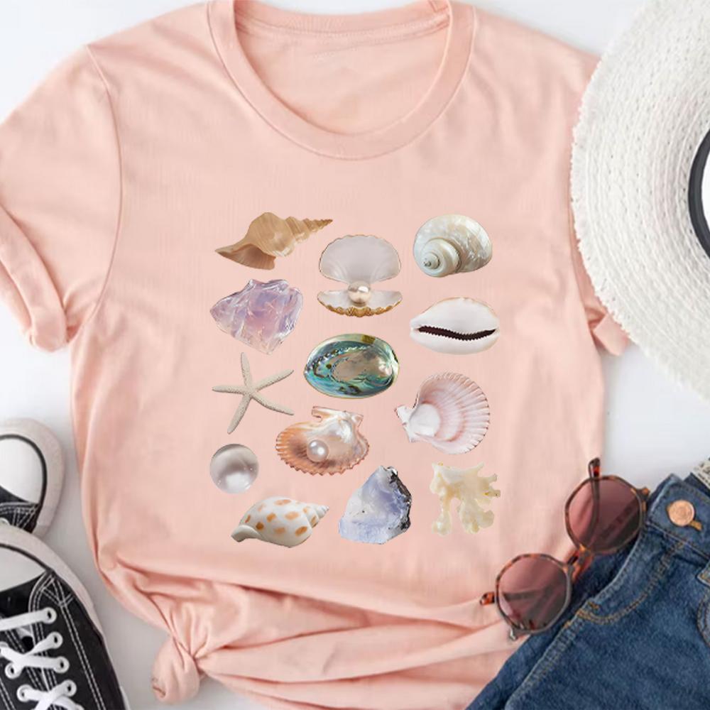 Sea Shell Tshirt Vintage Collage Aesthetic Seashell Shirt Coastal Grandma Cute Unisex's T-Shirt Unisex Short Sleeves Tops