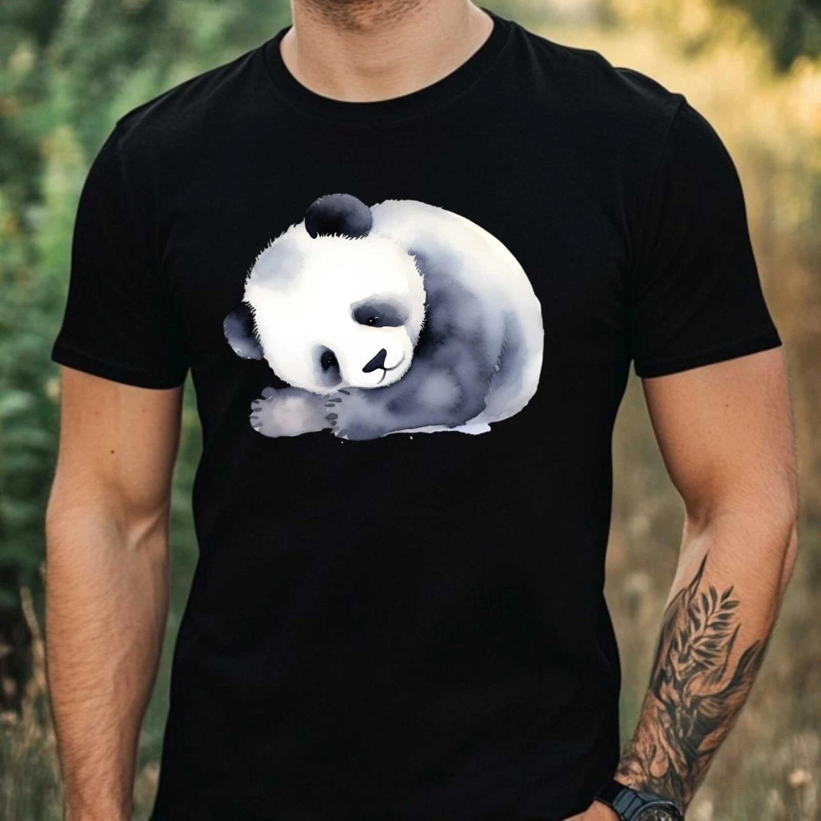 T-Shirt Herren Aquarell Panda Motiv Baumwolle Größe XS bis 5XL XXXXL