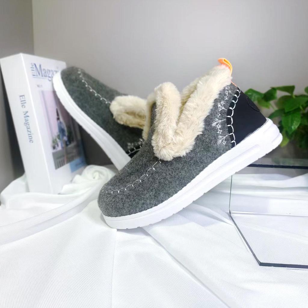 Women's Cross-Border Autumn/Winter Flat Shoes with Plush Fur Trim and Velvet Lining