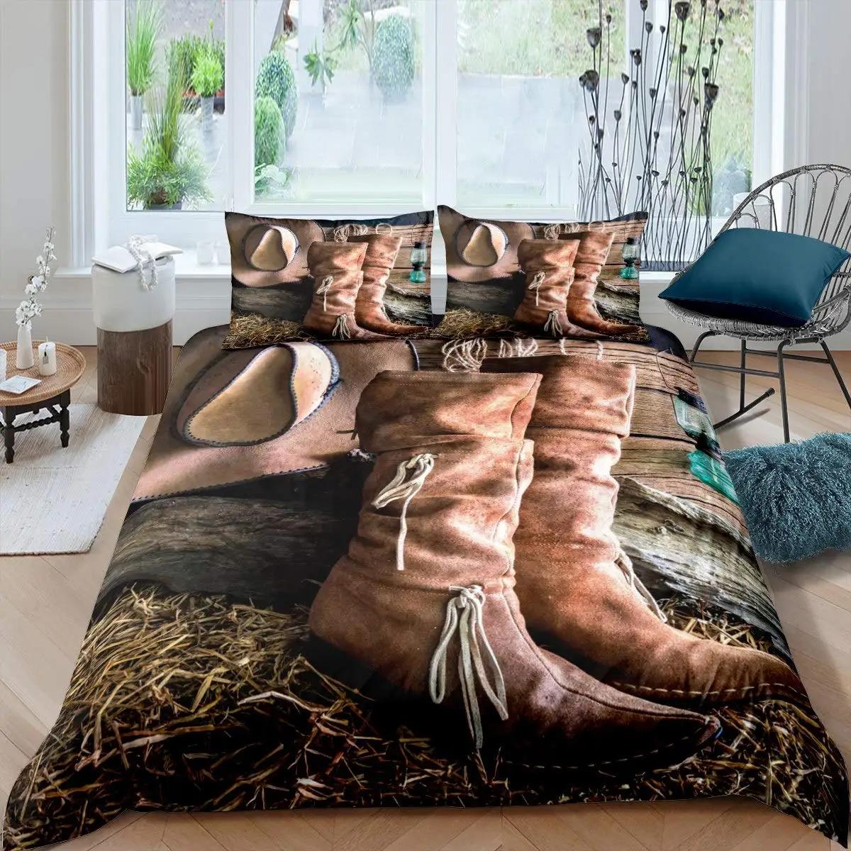 

Комплект постельного белья Western Cowboy, винтажный фермерский комплект постельного белья для детей, мальчиков, подростков, размер Queen, мягкий, 2/3 предмета, полиэстер, пододеяльник EU single(135x200cm)