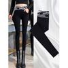 Leggings Cross Waist Stretch Outer Wear Thin High Waist Letter Magic Nine-Point Black Pants