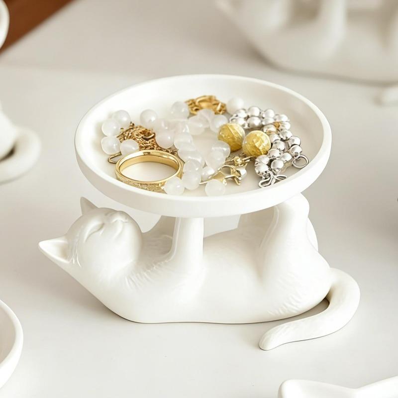 1/2pcs Simple Funny Cat Jewelry Tray Cartoon Cat Display Stands Bracelets Ring Home Ornaments Holder Dish Desktop Decor