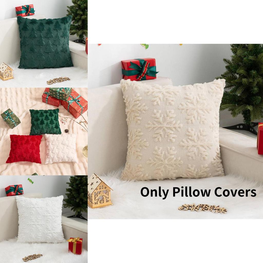 Cozy Christmas Holiday Pillow Cover Snowflake Christmas Tree Design For Home Dcor