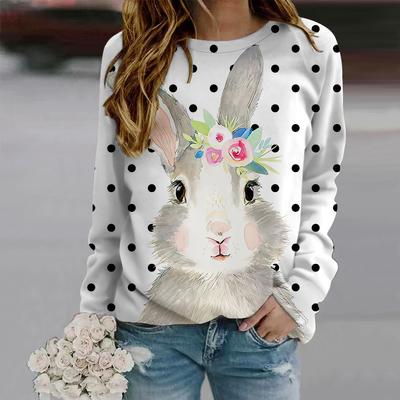 Fall Autumn Women'S Fashion O Neck Long Sleeve T-Shirt Loose Clothes Rabbit Print T Shirt