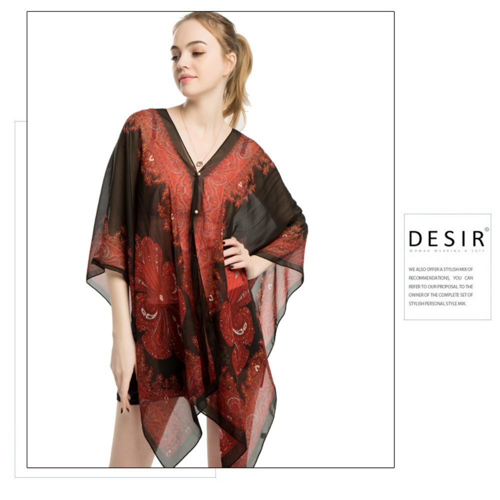 Breathable Beach Shawl Luxury Bikini Cover Tops New Chiffon Blouse  Summer