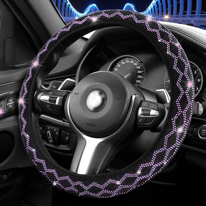 Car Auto Steering Wheel Cover Crystal Sparkle Diamond Anti-slip Protector