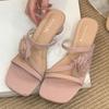 Fashion Elegant Bow Design Brand Slippers Women Fashion Square Toe Narrow Band Slide Sandals Sexy Open Toe Beach Sandals Sandalias Mujer