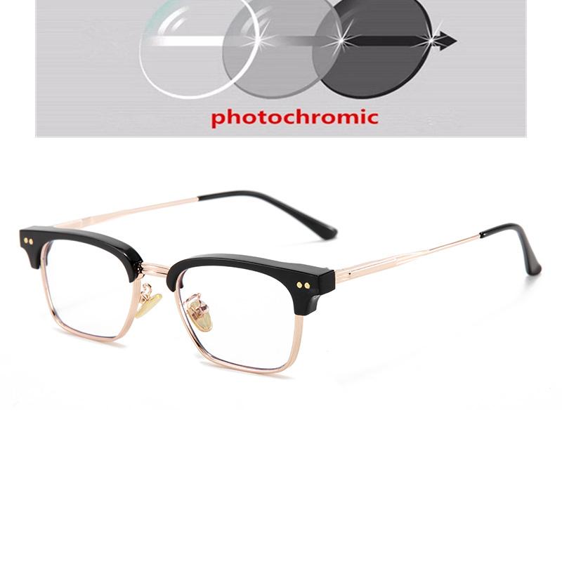 Anti Blue Ray Half Rim Square Myopia Glasses Finished Metal Rice Nail Frame Student Prescription Spectacles 0 -0.5 -0.75 To -6.0