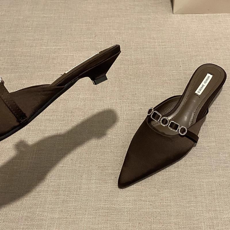 Pantoufles Femme Pointues à Cristaux Mode Printemps Élégantes Chaussures à Talons Slingback Sandales Femme Confortables Tendance 2025 Femme Zapatillas