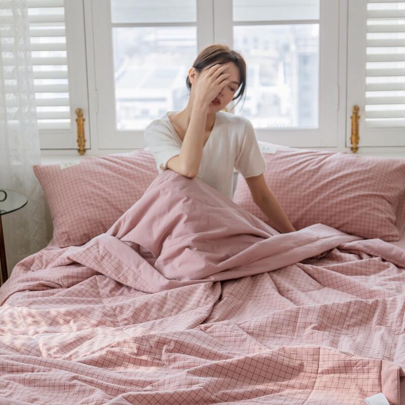 Muxinzi Small Pink Plaid Summer Quilt