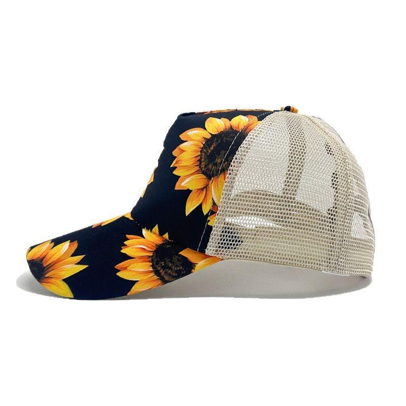 Pattern Floral Casual Wide Brim Baseball Cap Mesh Sun Hat For Outdoor Activities