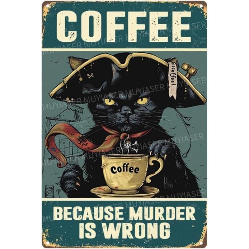 Vintage Cat Metal Plate, Rectangular Iron Wall Art Bar Decor