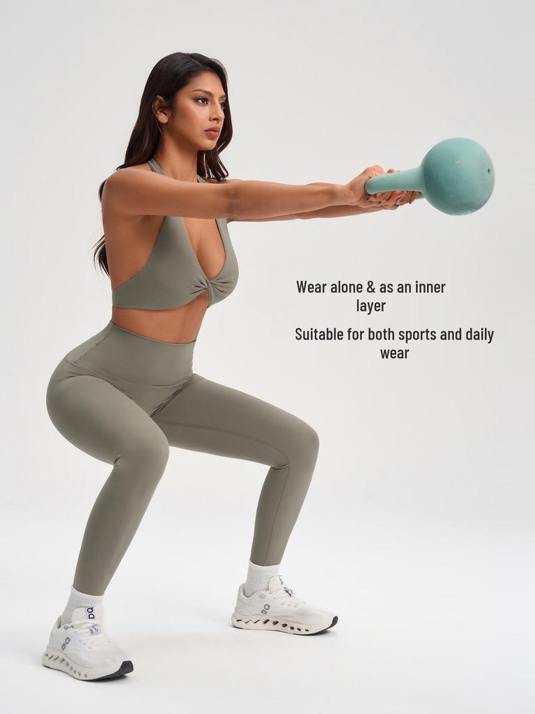 European & American V-neck Halter Backless Wire-free Sports Bra YG-1005