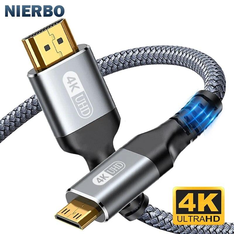 

NIERBO Mini HDMI to HDMI Cable HD 4K 60Hz High-Speed Braided HDMI-compatible Cable Bi-Directional 2.0Cord for HDTV Tablet Camera 1m