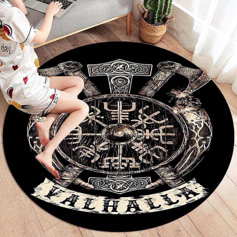 Viking Raven Round Area Rug,Carpet Rug for Living Room Bedroom Sofa Playroom Decor,Non-slip Floor Mat