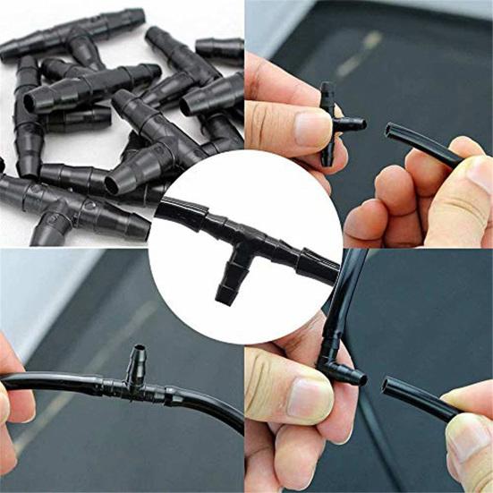 50 Pcs Barbed Hose Connectors Drip Irrigation 1/4" Universal Fittings 3-Way Coupling T Connectors for 4/7 Water Tube Garden Lawn Flower Pot