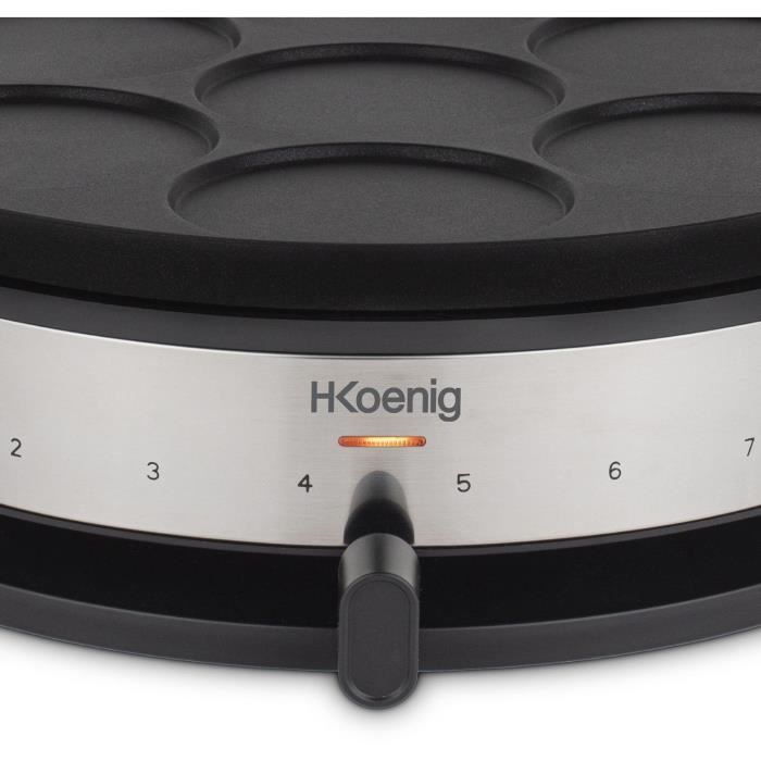 HKOENIG Crepe Maker - KREP56 - Removable Reversible Plate - 33 Cm Cooking Surface - 1500W - Black/Steel
