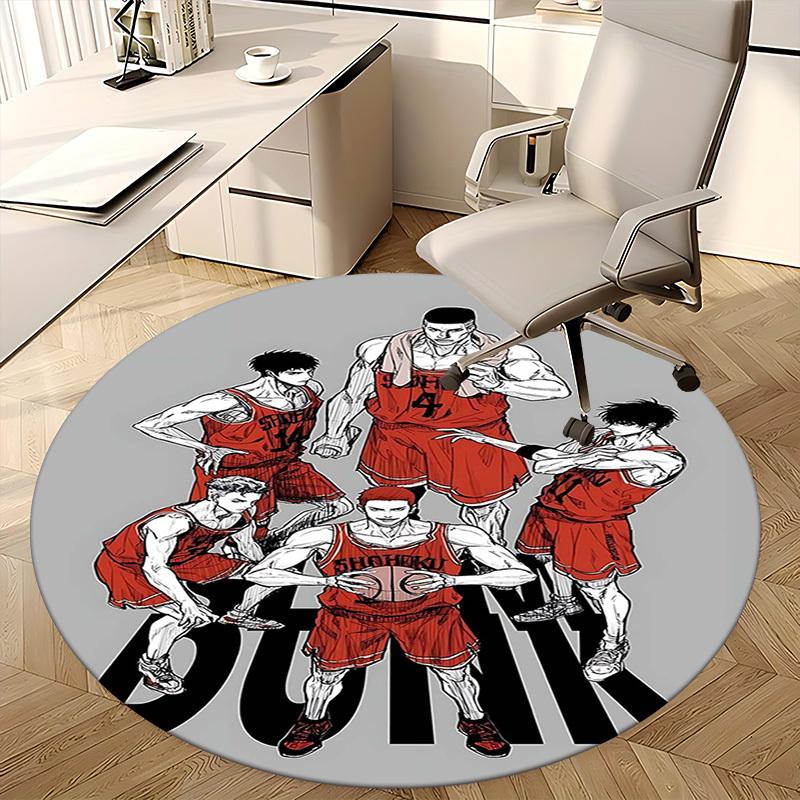 1pc Slam Dunk Basketball Team Round Carpet - Anime Design Chair Mat for Office, Home Decor, Gaming Room, All Seasons